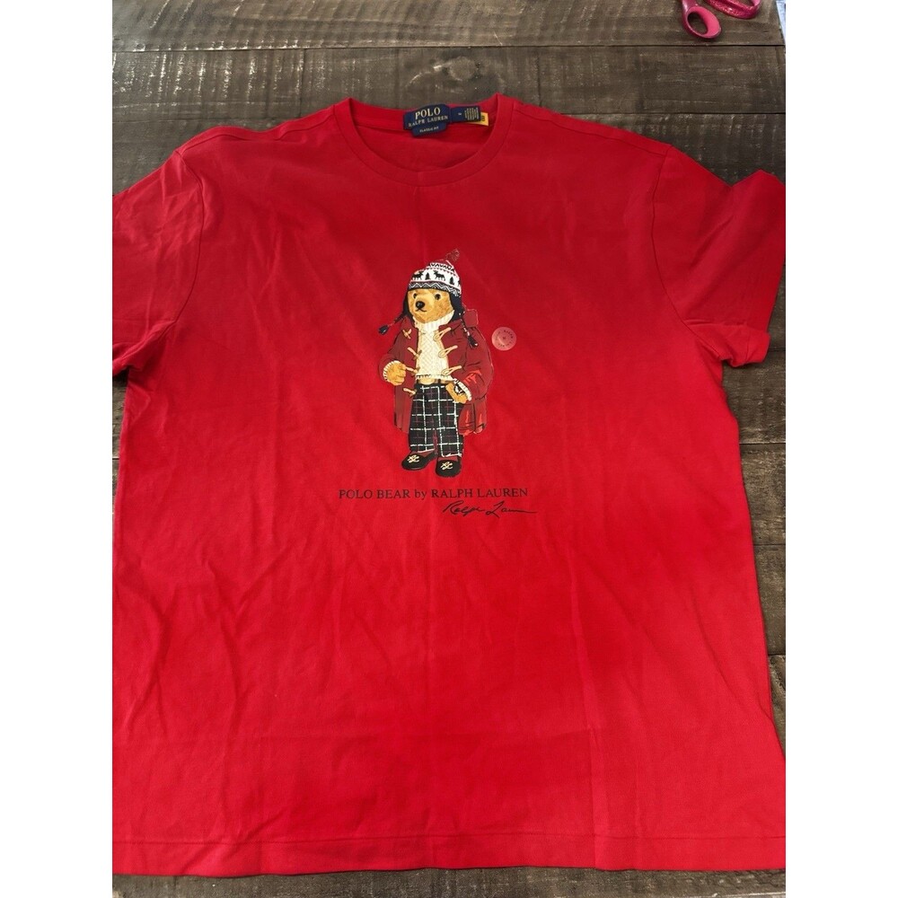 Polo Ralph Lauren Polo Bear T Shirt Men M Red Winter Bear Classic Fit Cotton